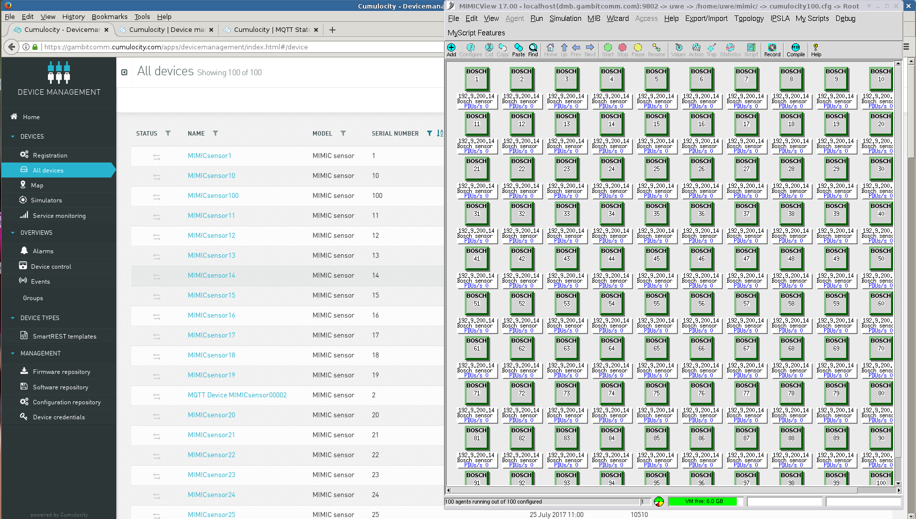 Cumulocity with MIMIC simulated devices