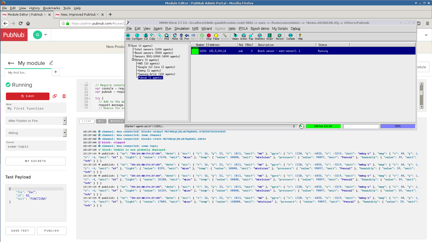 Pubnub with MIMIC simulated devices